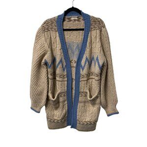 POL CARDIGAN SWEATER CHUNKY KNIT BALLOON SLEEVE AZTEC COZY OVERSIZED BOHO SIZE S